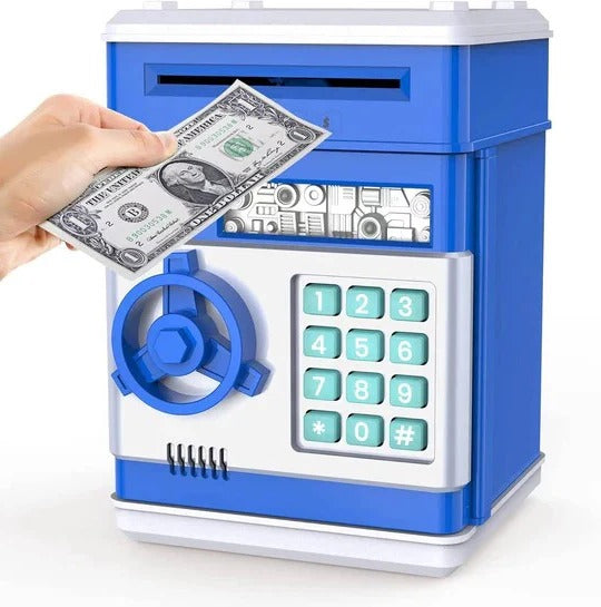 Kids' electronic piggy bank ATM for smart money saving. Teaches financial literacy with a code lock.