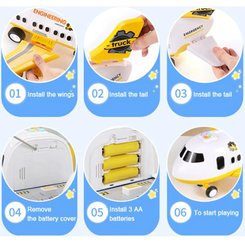 Child laughing, playing with interactive airplane playset, launching a rescue mission with exciting lights & sounds.