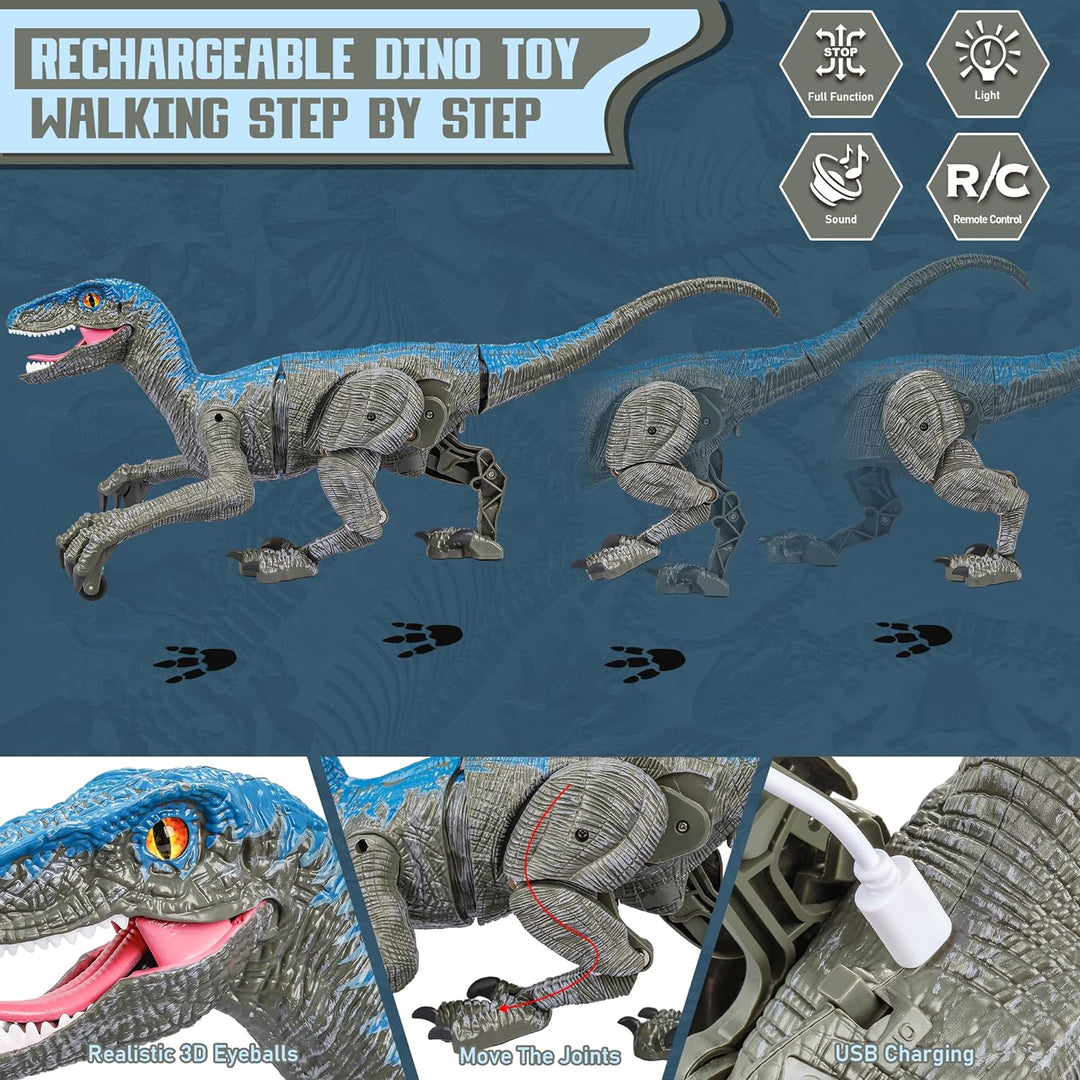 Educational remote control Velociraptor dinosaur toy, sparking curiosity about prehistoric creatures for boys and girls.