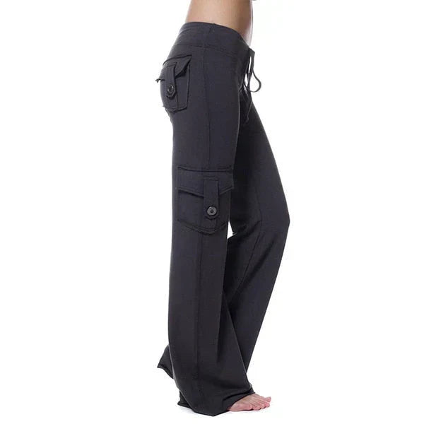 Flattering ladies' bootcut cargo pants, designed for comfort and everyday versatility.