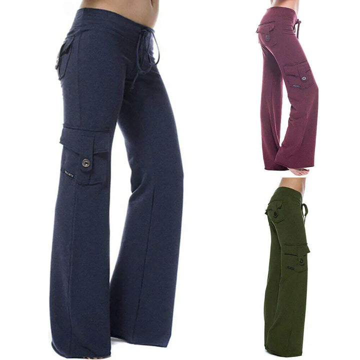 Bootcut cargo pants for women, featuring a flattering fit and multiple utility pockets.