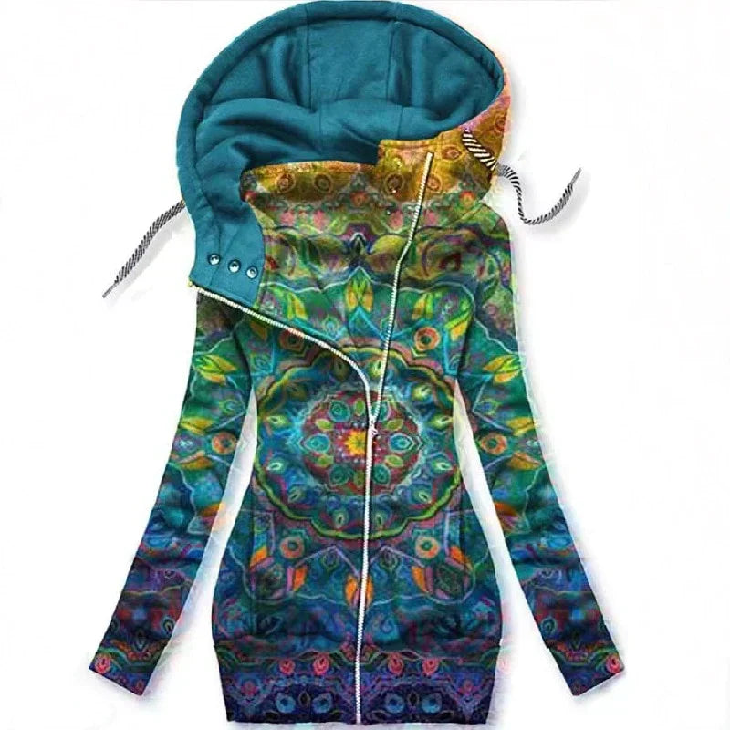 Cozy women's butterfly art cardigan. Stylish zipper closure & oversized fit, perfect for casual autumn wear.
