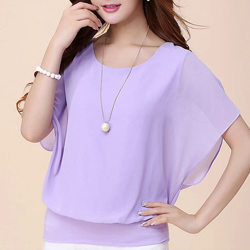 Comfortable women's ruffled top, flowy chiffon for a versatile, elegant look.