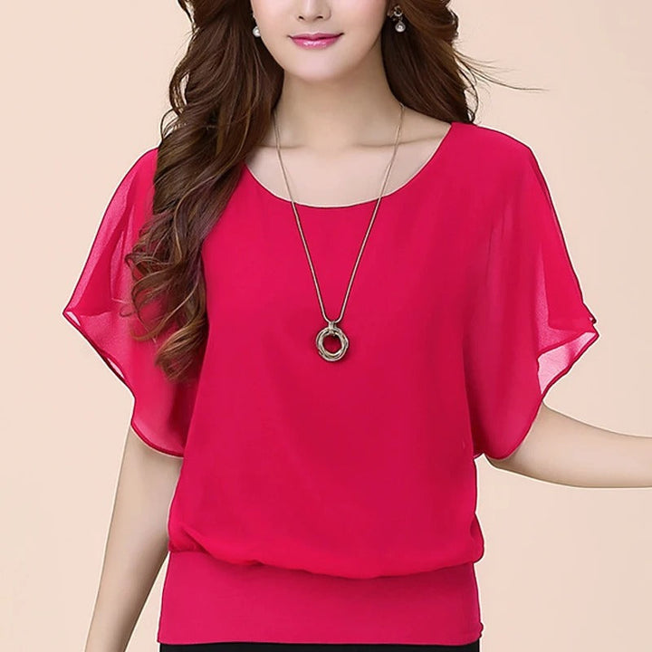 Chiffon women's ruffled sleeve top, effortless elegance & comfortable fit for all occasions.