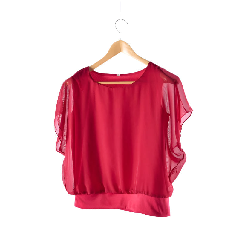Versatile women's chiffon blouse with elegant ruffles & comfortable fit.