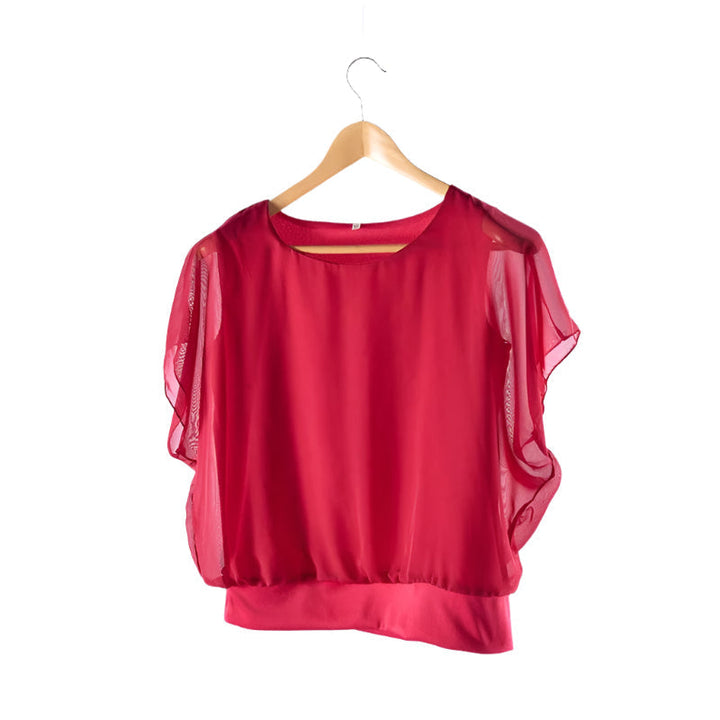 Versatile women's chiffon blouse with elegant ruffles & comfortable fit.