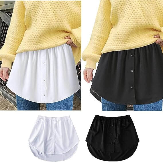 Black women's elastic waist shirt extender with a chic round hem, great for layered looks.
