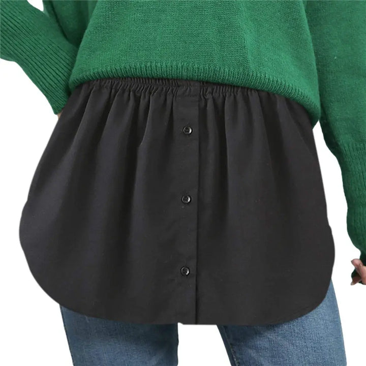 Women's comfortable white elastic waist shirt extender, adds stylish length for easy layering.