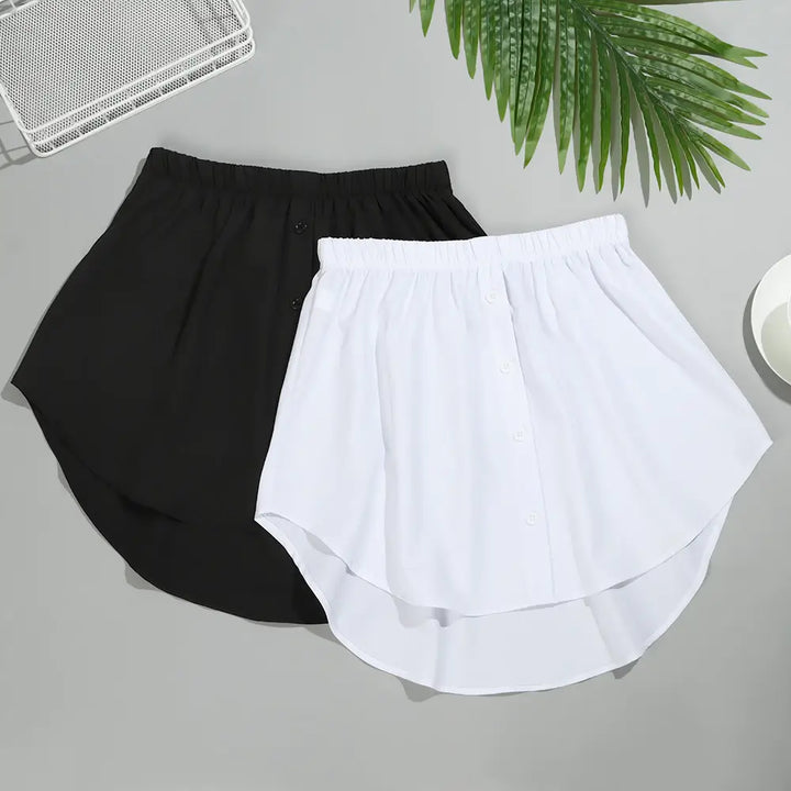 Striped women's elastic waist shirt extender, a fashionable accessory for layered looks.