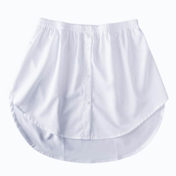 Women's elastic waist shirt extender for stylish layering, featuring a trendy round hem.
