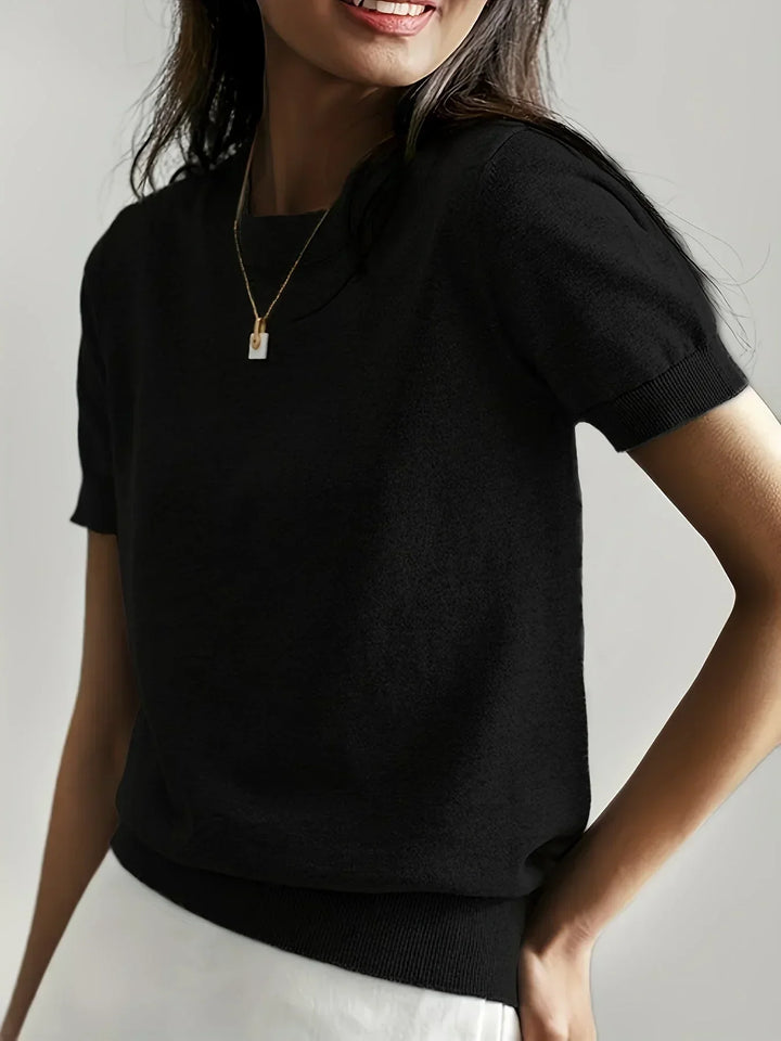 Lightweight knit short sleeve top, great for comfortable and casual spring wear.