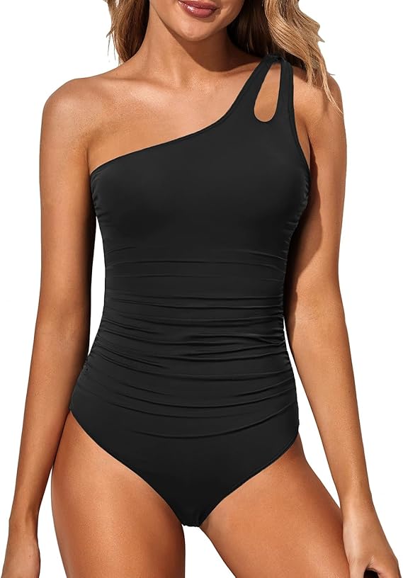Women's shaping one-shoulder swimwear, featuring tummy control for a sleek summer style.