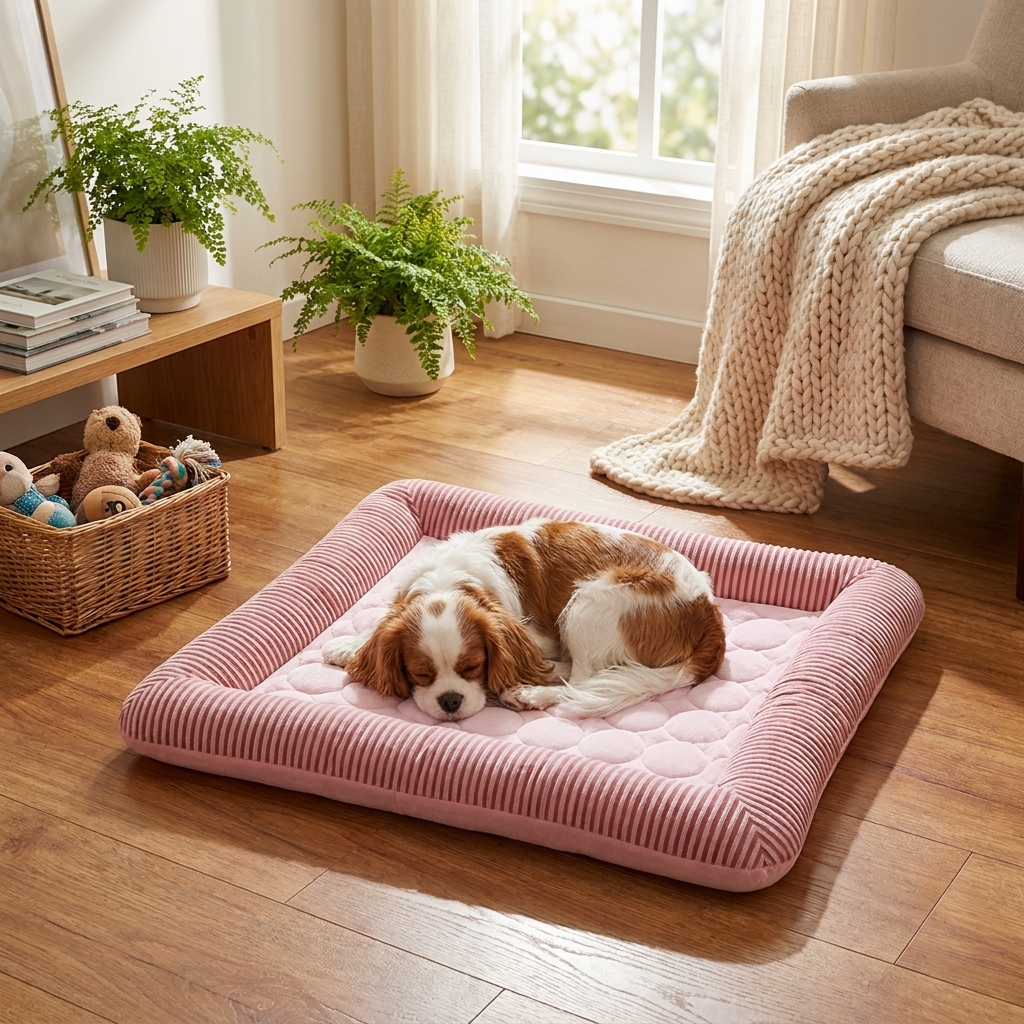 Large cooling dog bed with non-slip base, perfect for summer pet comfort. Washable & durable dog supply.