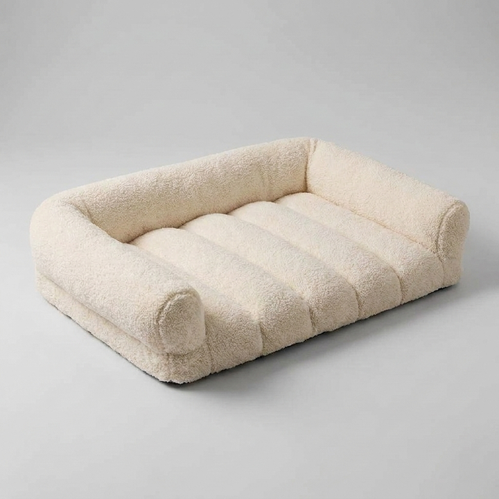 Premium orthopedic bolster cat bed, soft fleece headrest for cozy support. Perfect pet furniture for joint relief.
