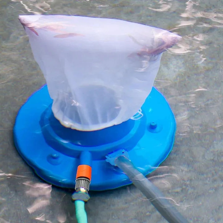 "Large pool leaf vacuum for inground and above ground pools, ultra-light, removes debris, connects to standard pool pole."