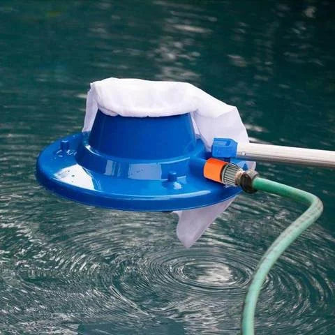 "Large pool leaf vacuum for inground and above ground pools, ultra-light, removes debris, connects to standard pool pole."