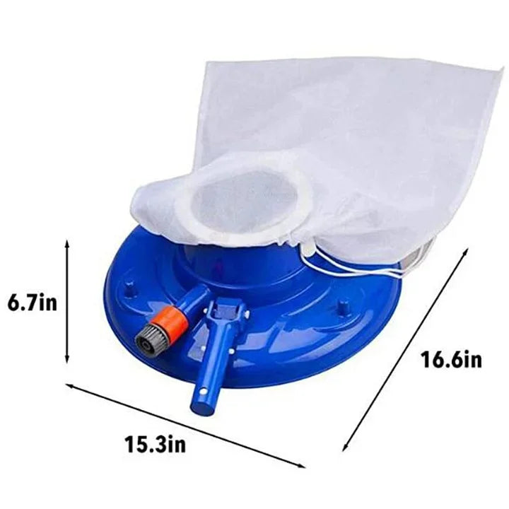 "Large pool leaf vacuum for inground and above ground pools, ultra-light, removes debris, connects to standard pool pole."