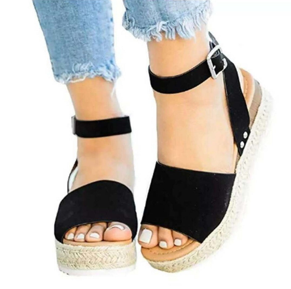 Brown khaki Lauren women's flatform sandals with ankle strap and buckle, casual comfortable everyday shoes