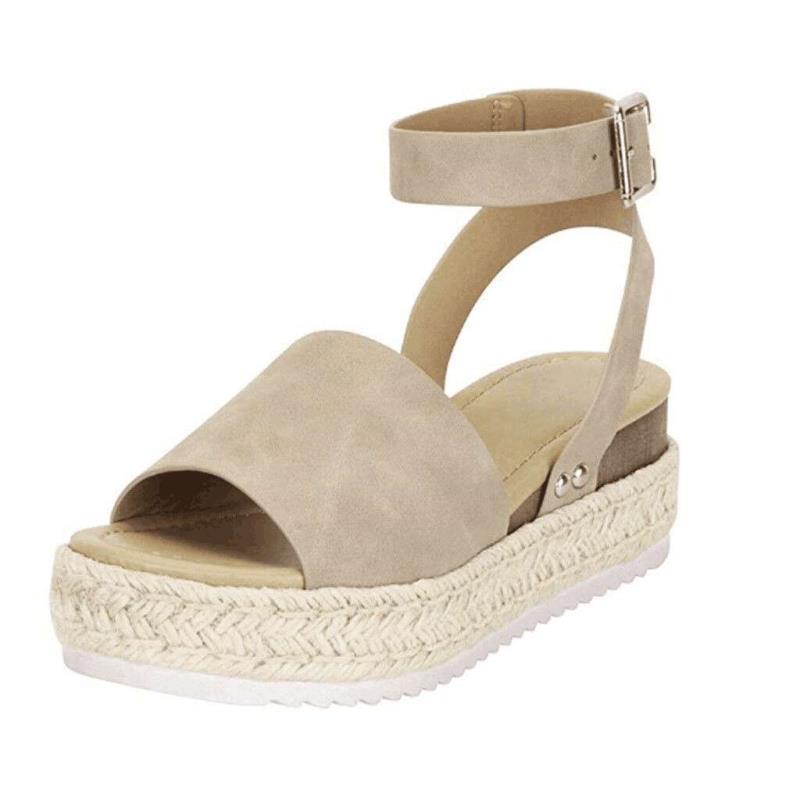 Minimalist buckle ankle-strap women's flatform sandals, breathable comfortable sandals for spring and summer