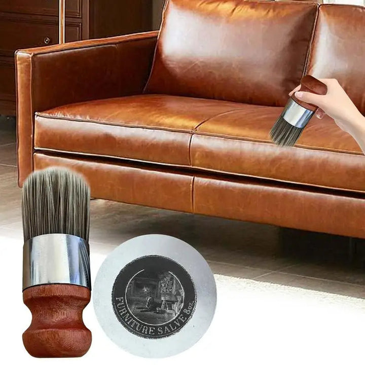 "Leather repair salve with beeswax and shea butter; rich cream for rejuvenating and protecting leather furniture and accessor