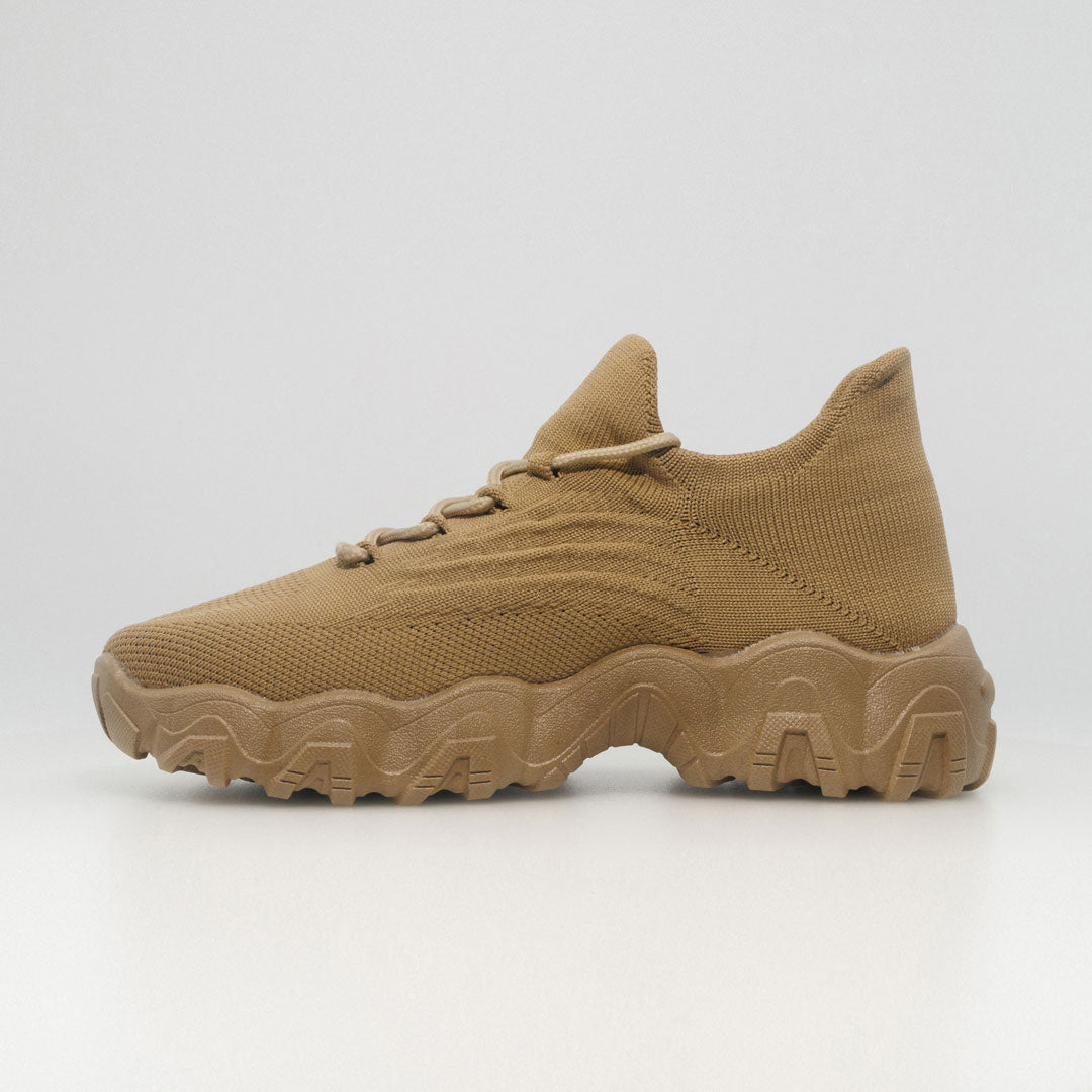 Light brown unisex comfort shoes with advanced orthopedic technology for superior support.