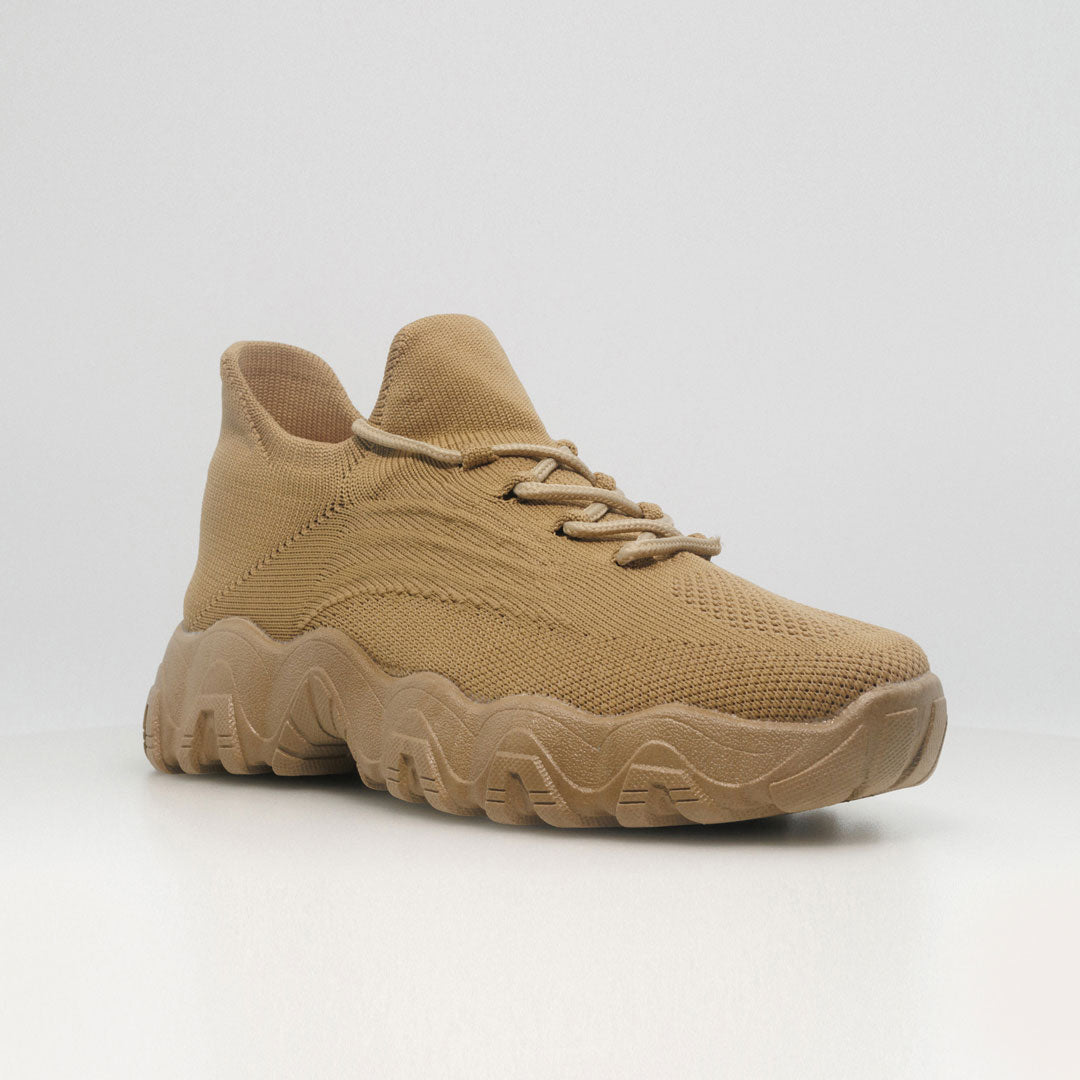 Top-down view of light brown orthopedic comfort shoes for unisex wear, great for walking.