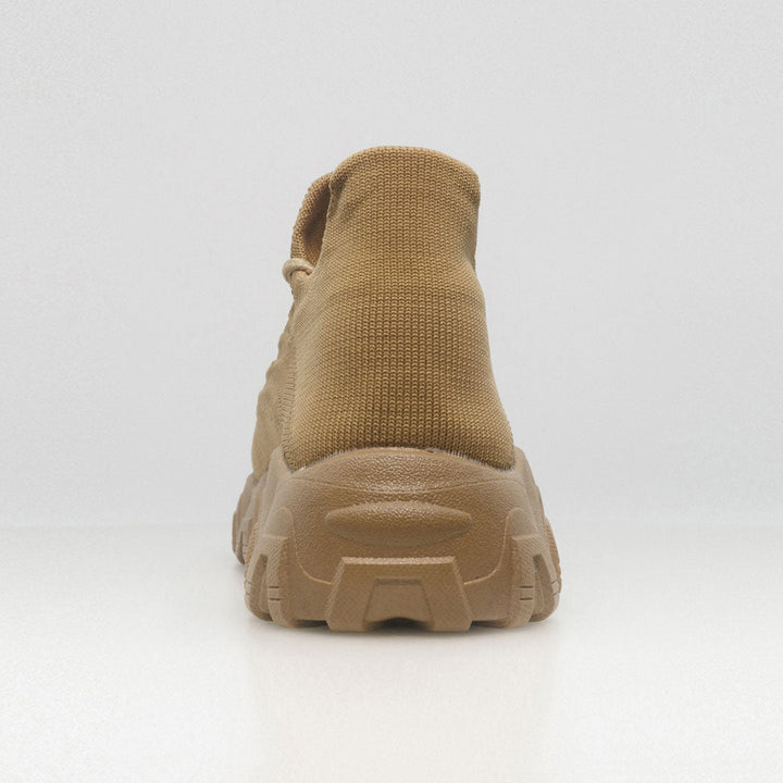 Comfortable light brown unisex walking shoes, built with orthopedic arch support.