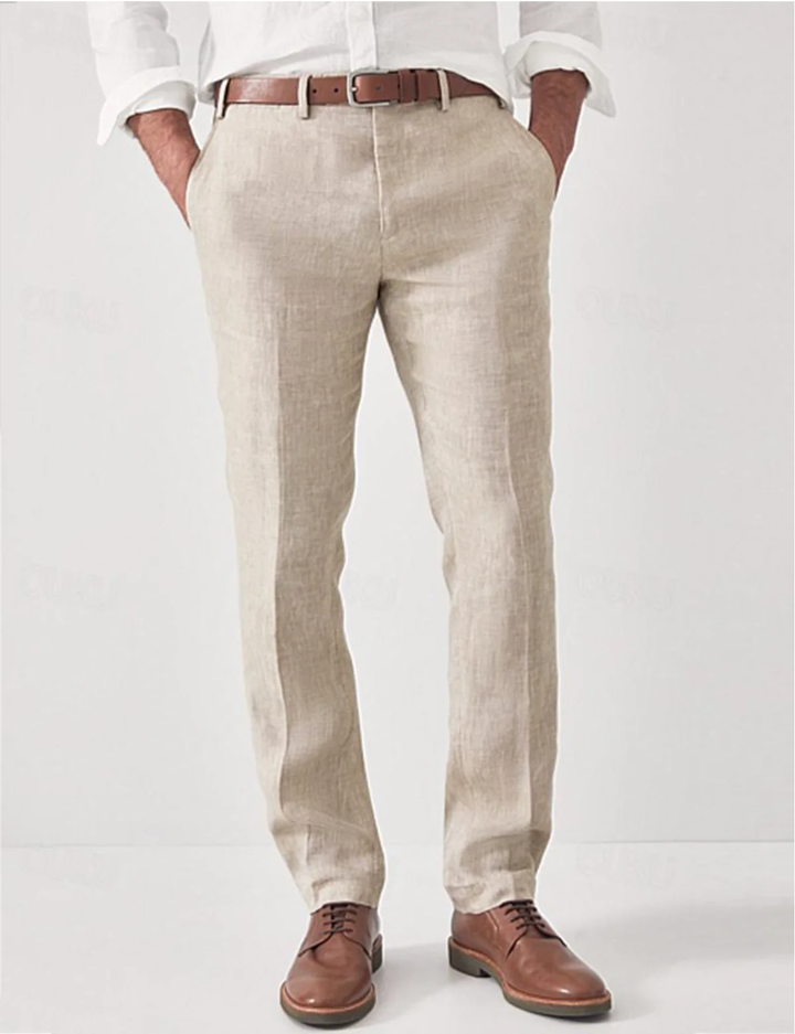Versatile men's lightweight summer dress pants in a light fabric, perfect for warm weather fashion.