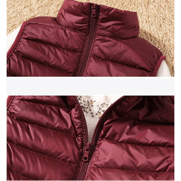 Sleek quilted vest for women, offering a modern feminine fit and lightweight comfort for everyday fashion.