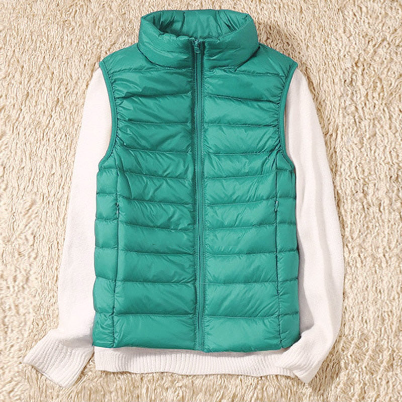 Elegant Juliette quilted vest for women, ideal as a lightweight layering piece for spring and fall fashion.