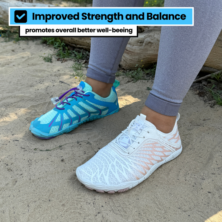 Barefoot shoes, highlighting the spacious wide toe box for ultimate comfort and natural foot alignment.