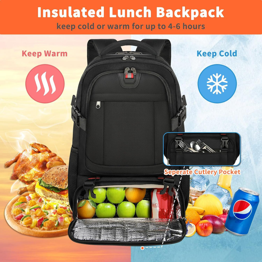 TSA friendly anti-theft 50L travel laptop backpack. Large capacity unisex commuter bag with insulated section.
