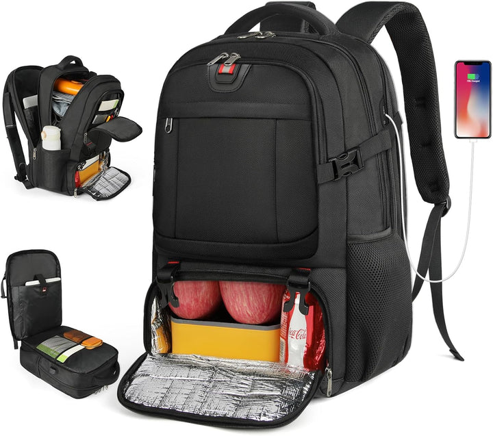 Unisex 50L travel laptop backpack with insulated compartment, USB charging, ideal for college & business travel.