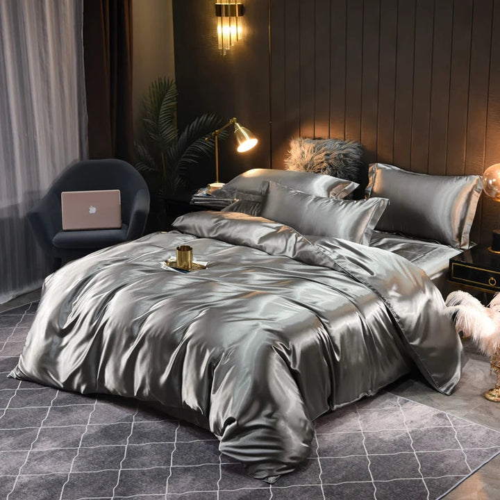 Enhance your home decor with this luxurious satin bedding set, providing elegant style and silky comfort.