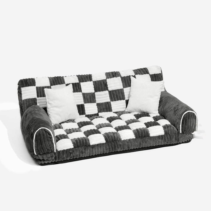 Elegant vintage chessboard dog sofa bed. Orthopedic comfort, plush pet furniture for large dogs with a washable cover.