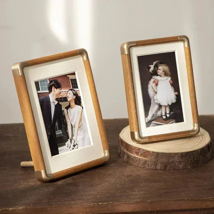 Sleek clear acrylic photo frame with magnetic closure. Ideal for modern desk decor & double-sided picture display.
