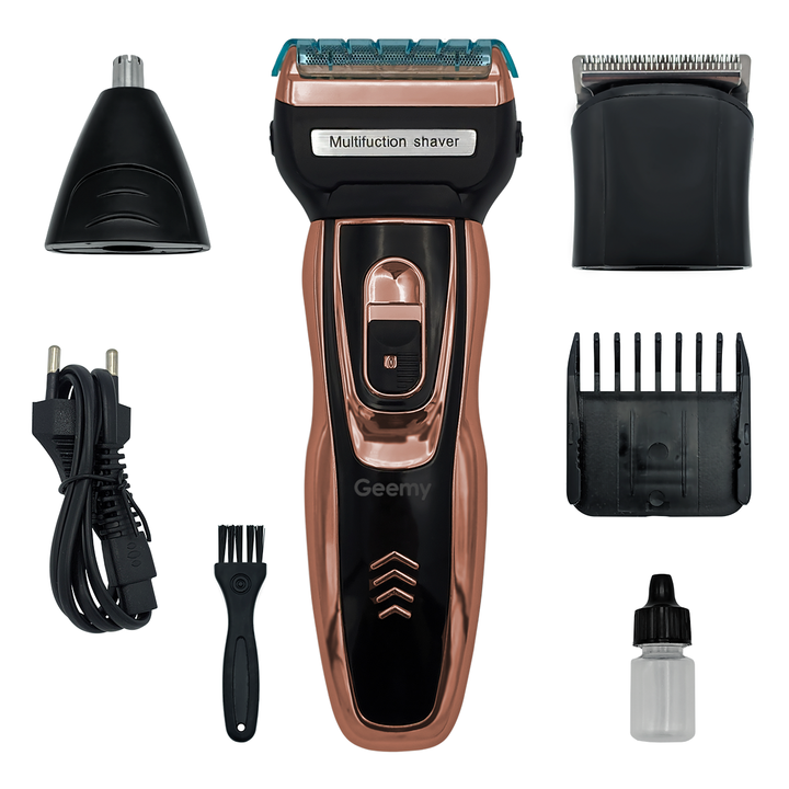 Men's 3-in-1 electric shaver & beard trimmer kit for precise facial grooming, rechargeable and portable.