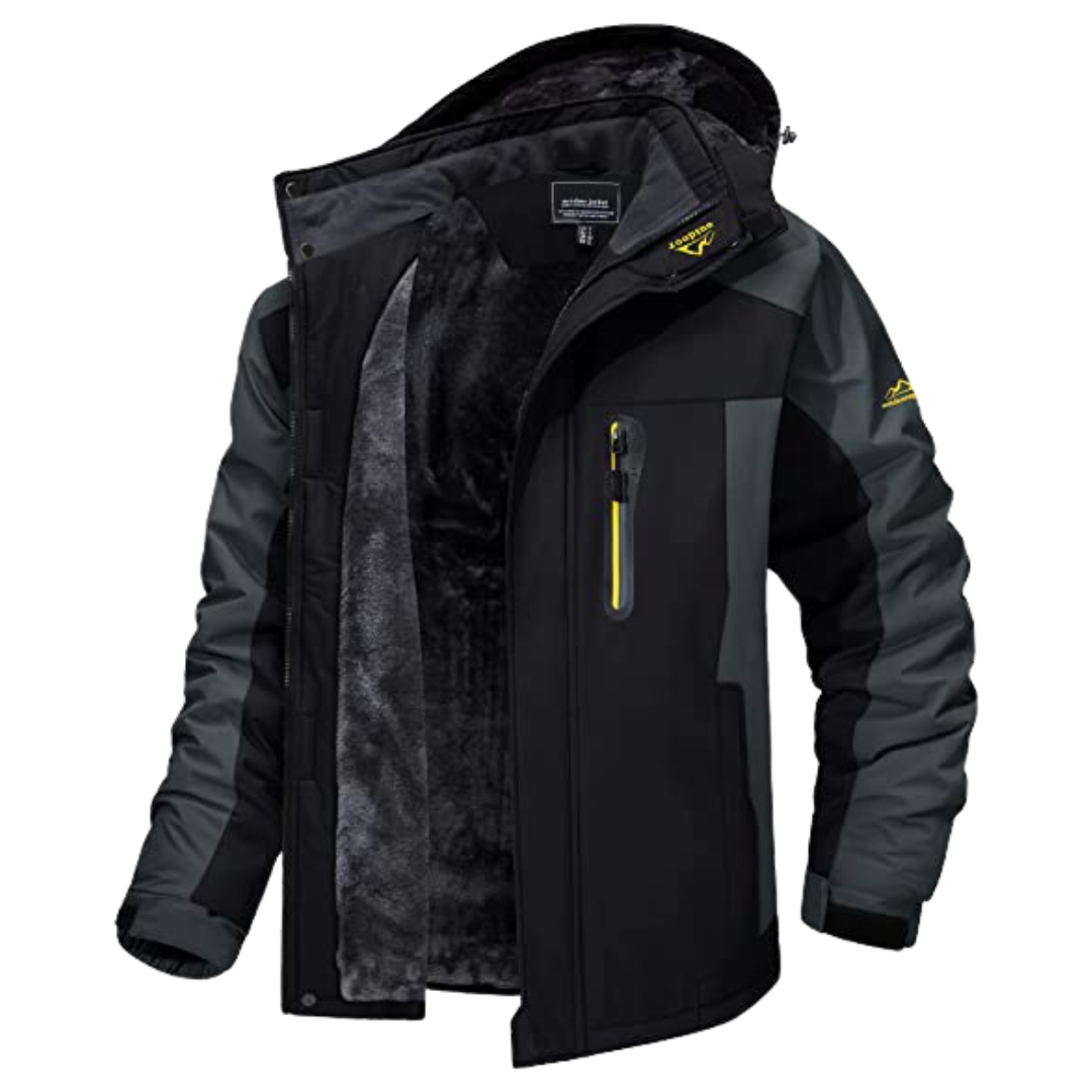 Warm hooded men's Alpine jacket, ideal casual winter wear & activewear