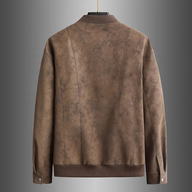 Close-up of the textured fabric on an Aston Vale Men's Bronson jacket, brown color