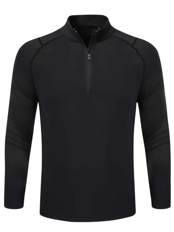 Men's athletic half-zip pullover, black, made of moisture-wicking stretch fabric for training