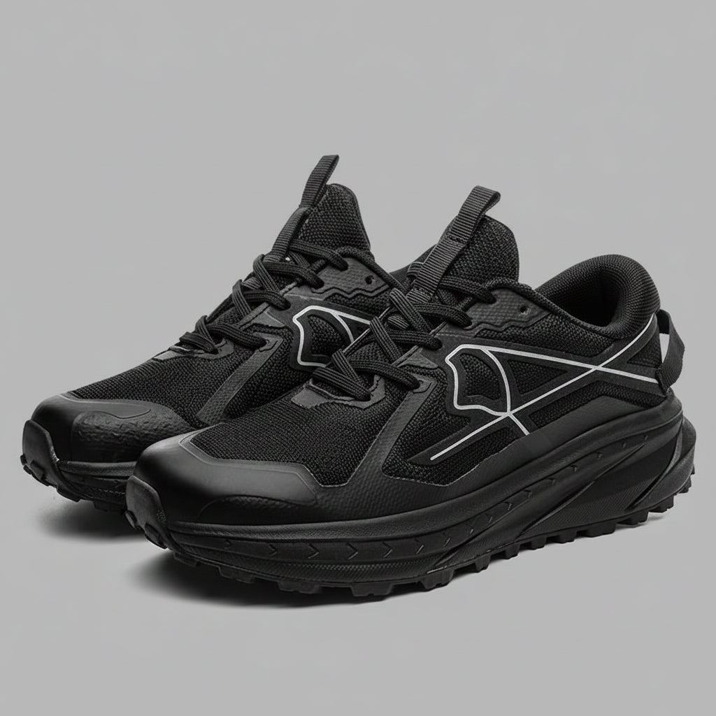 Men's everyday shoes in black, versatile and comfortable for walking and athletic activities.