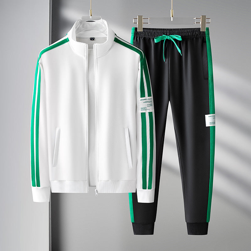 Full view of a men's athletic tracksuit set, designed for comfort and style in active wear