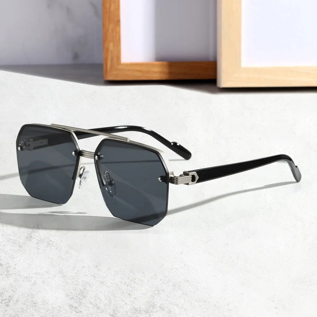 Men's Aureo frameless UV400 geometric sunglasses with gradient lenses, suitable for men's fashion eyewear