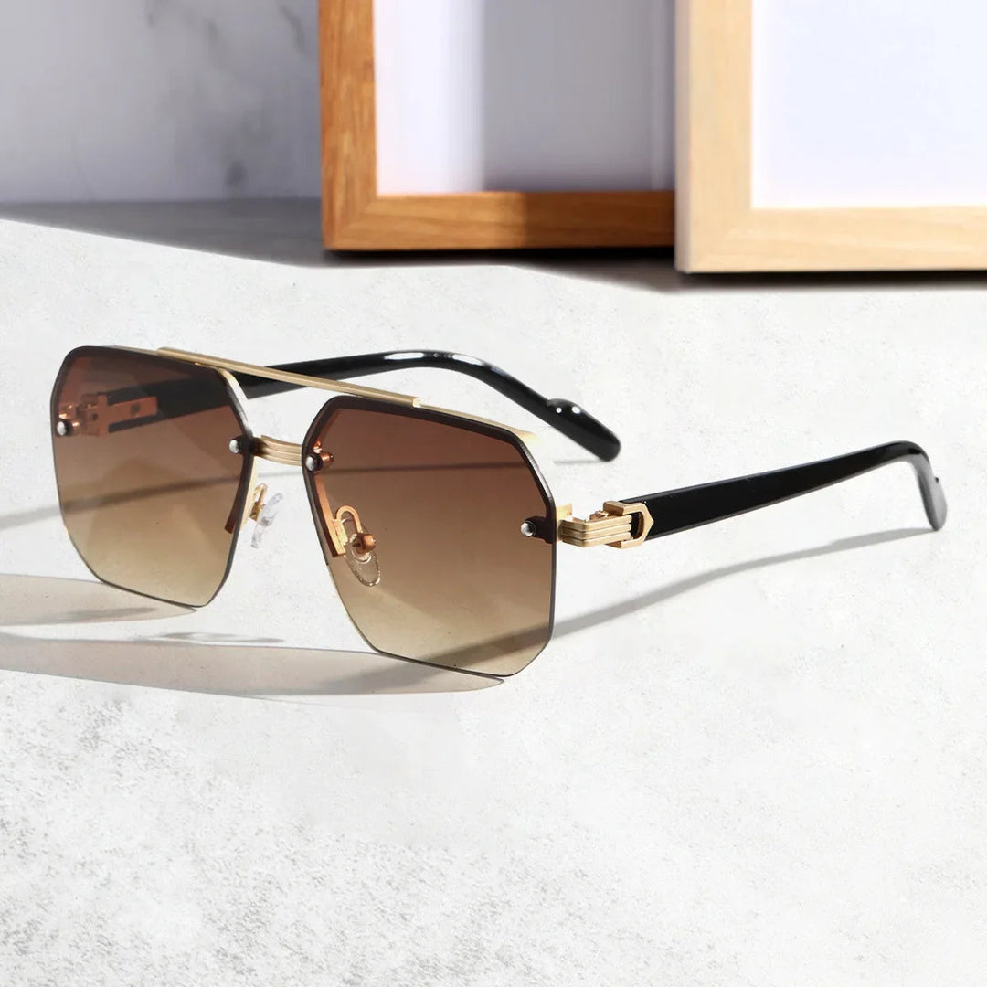 Lightweight men's Aureo frameless UV400 sunglasses, featuring a sleek geometric design and gradient lens