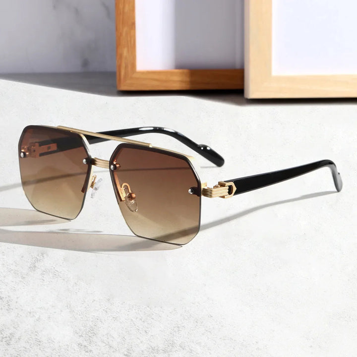 Lightweight men's Aureo frameless UV400 sunglasses, featuring a sleek geometric design and gradient lens
