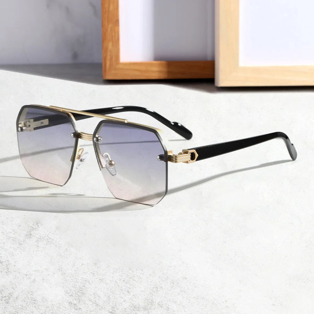 Stylish Aureo men's frameless sunglasses with UV400 protection, geometric design, and modern gradient lenses