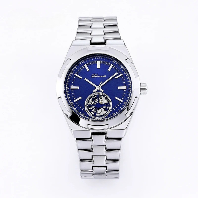 Stylish men's skeleton dial watch, automatic movement, crafted from high-quality stainless steel.