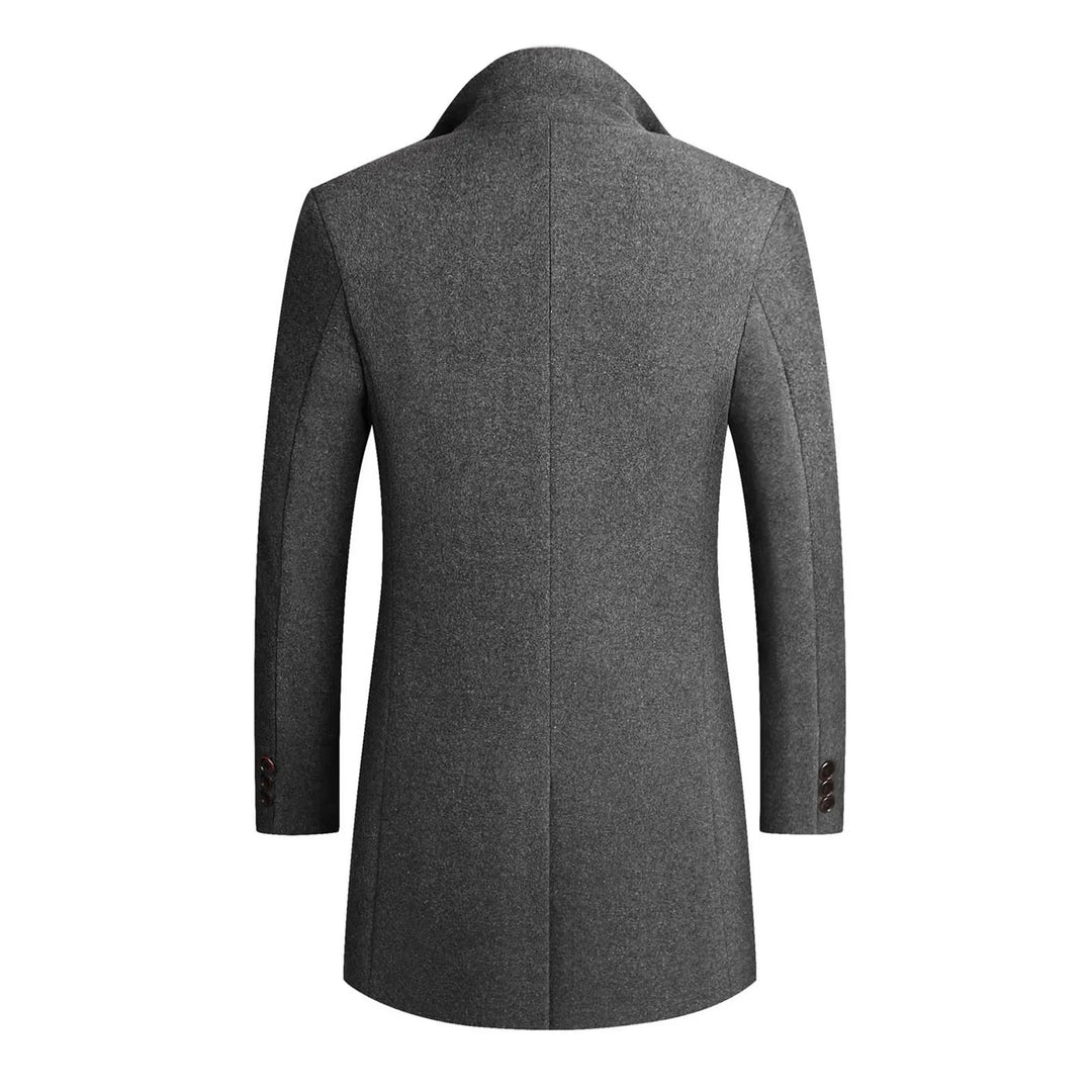 Close-up of a men's tailored notch lapel trench coat, showcasing premium fabric and precise stitching for smart events.