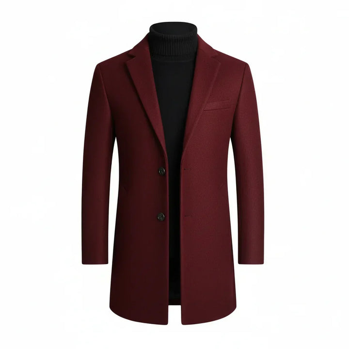 Versatile men's notch lapel tailored trench coat, an essential outerwear piece for formal, business, or smart casual autumn/winter events.