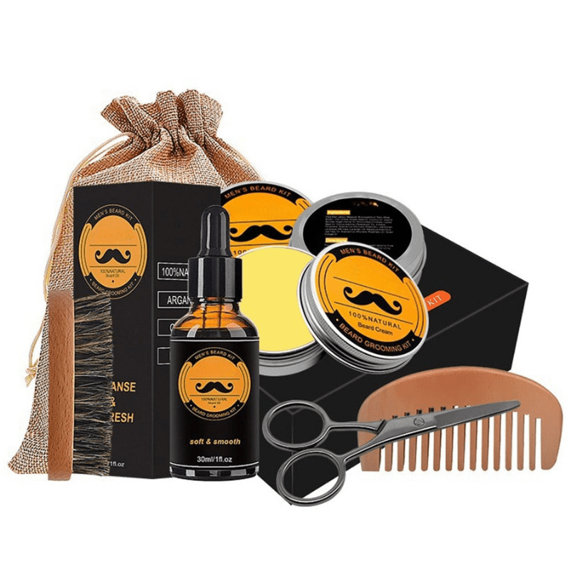Men's Beard Growth Kit promotes healthier beard, reducing itchiness & dryness. Essential for men's beard care.
